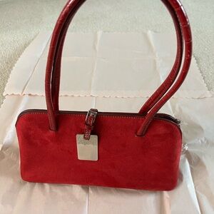 Red suede like handbag